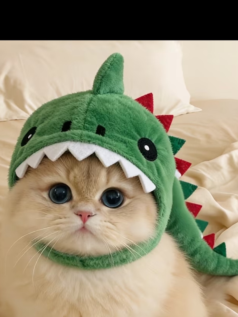 Dinosaur Cat Costume Hat Plush Pet Hood Green One Size